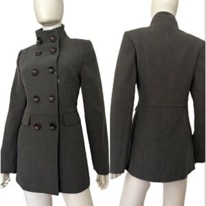 NWT WOMEN‎ DOUBLE-BREASTED COAT STAND-UP COLLAR PEACOAT GRAY LINED JACKET